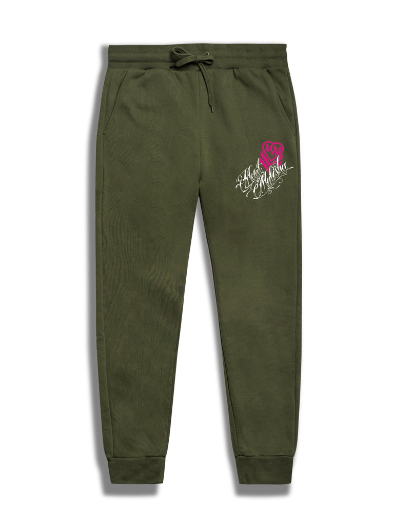 Women's Knit Sweatpants - Corset-Military Green