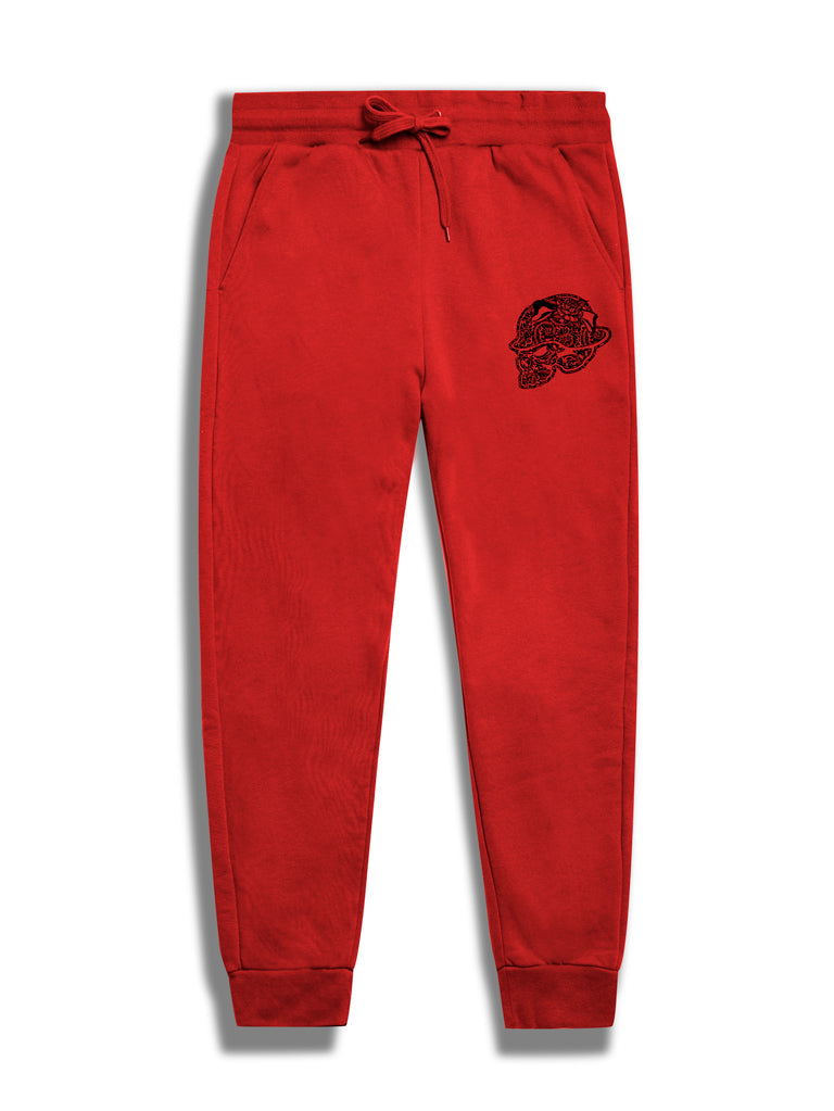 Women's Knit Sweatpants - Frills-Red