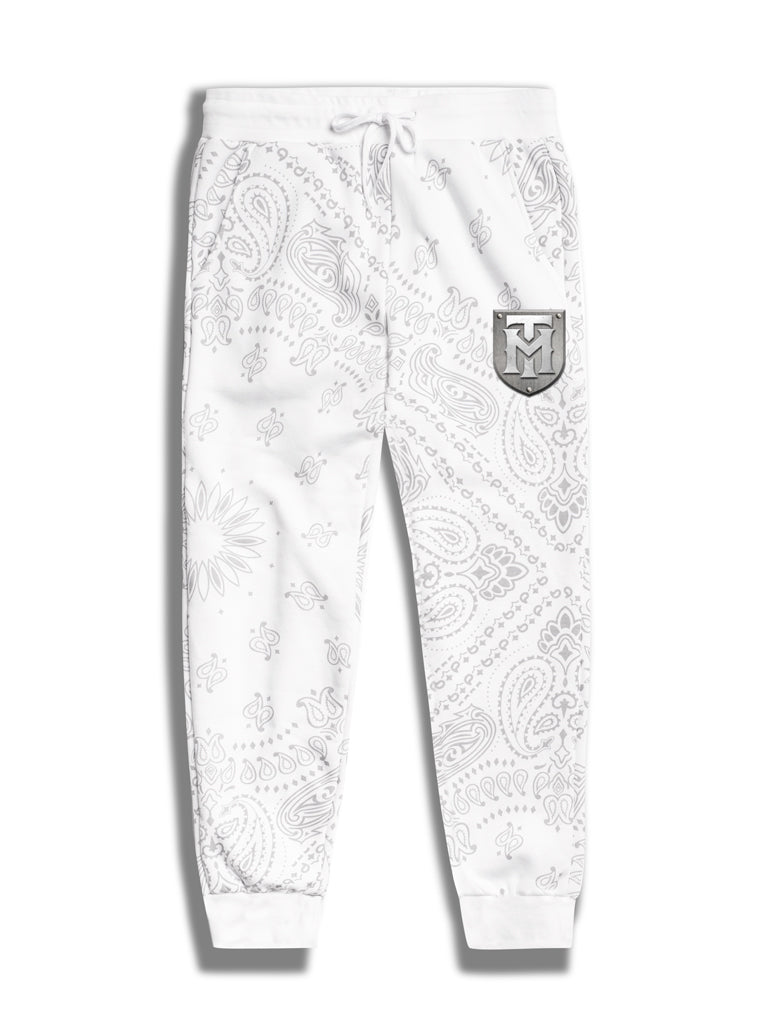 Men's Knit Sweatpants - Plated-White Paisley-3X-Large